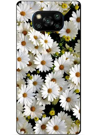 Силиконовый бампер чехол для xiaomi poco x3 с рисунком ромашки