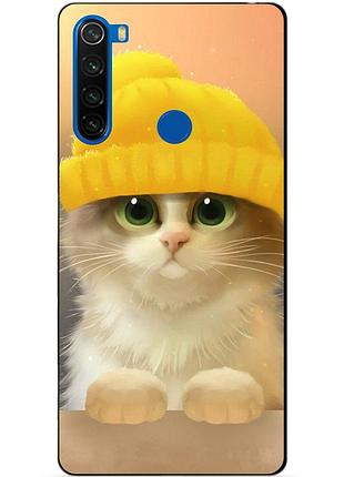 Силиконовый чехол бампер для xiaomi redmi note 8t с рисунком котик в шапке