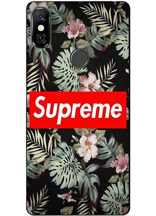 Силіконовий бампер чохол для xiaomi redmi note 6 pro з малюнком supreme листя