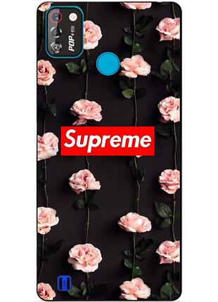Силиконовый бампер чехол для tecno pop 4 pro с рисунком supreme на розах