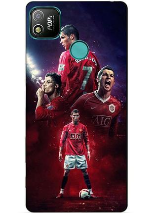 Силиконовый бампер чехол для tecno pop 4 с рисунком ronaldo mu