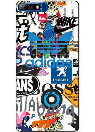 Чехол силиконовый бампер для huawei y7 prime 2018 с рисунком adidas