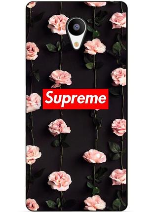 Чехол силиконовый бампер для meizu m3s с рисунком supreme на розах