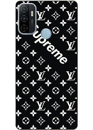 Силиконовый бампер чехол для oppo a53 с рисунком supreme lv