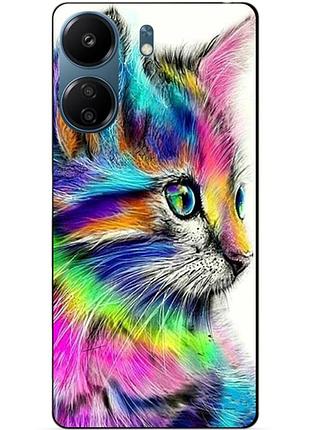 Силиконовый чехол бампер для xiaomi redmi 13c с рисунком акварельный кот