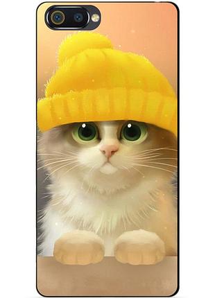 Силиконовый чехол бампер для realme c2 с рисунком котик в шапке