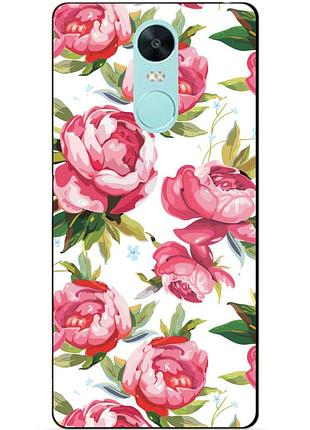 Силиконовый чехол бампер для xiaomi redmi note 4x с рисунком пионы