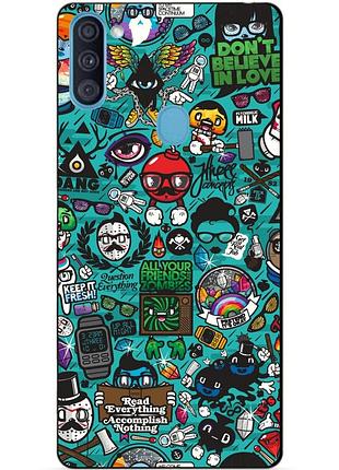 Силиконовый бампер чехол для samsung a11 с рисунком стикеры