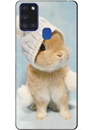 Силиконовый бампер чехол для samsung a21s с рисунком зайчик в шапке