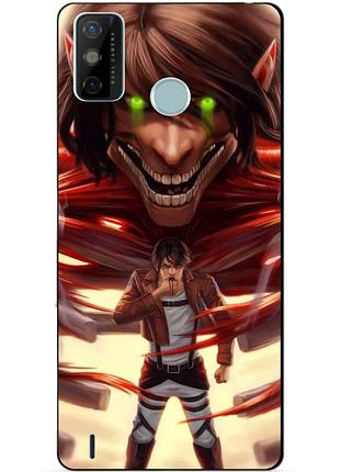Силиконовый бампер чехол для tecno spark 6 go с рисунком attack on titan