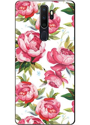 Силиконовый бампер чехол для oppo a5 2020 с рисунком пионы