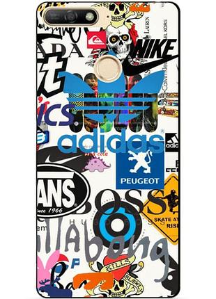 Силиконовый бампер чехол для huawei y6 prime 2018 с рисунком adidas