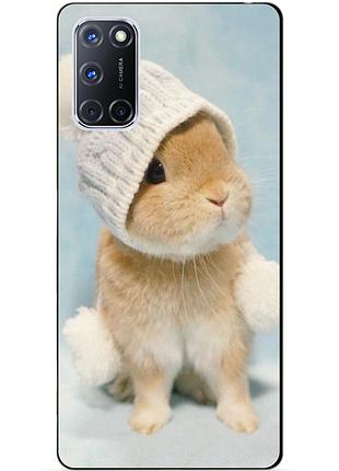 Силиконовый бампер чехол для oppo a72 с рисунком зайчик в шапке