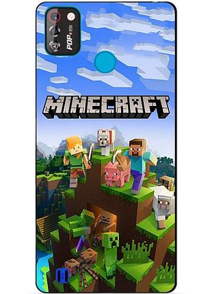 Силиконовый бампер чехол для tecno pop 4 pro с рисунком minecraft