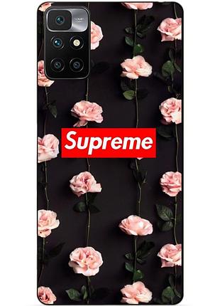 Силиконовый бампер чехол для xiaomi redmi note 11 с рисунком supreme на розах