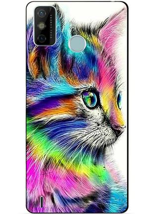 Силиконовый бампер чехол для tecno spark 6 go с рисунком акварельный котик