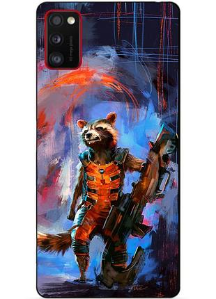Силиконовый бампер чехол для samsung a41 galaxy a415f с рисунком реактивный енот стражи галактики