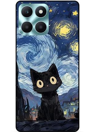 Силіконовий бампер чохол для huawei honor x6a з малюнком котик ван гог зіркова ніч