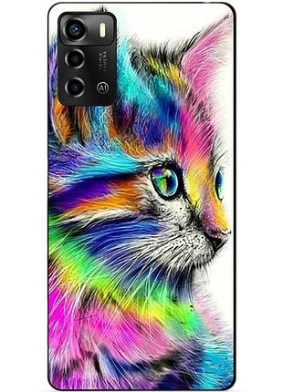 Силиконовый бампер чехол для zte blade a72 с рисунком акварельный кот