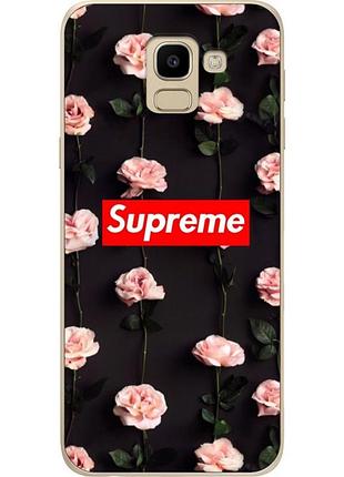 Силіконовий бампер для samsung j6 2018 galaxy j600 з малюнком supreme у трояндах