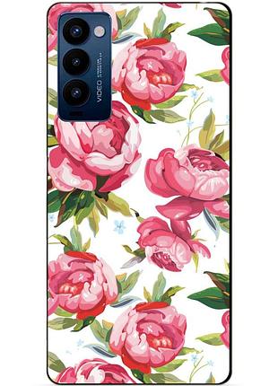 Силиконовий бампер чехол для tecno camon 18p з картинкою піони
