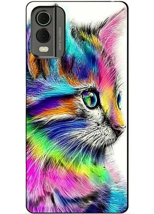 Силиконовый чехол бампер для nokia c32 с рисунком акварельный кот