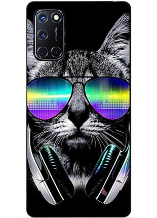 Силиконовый бампер чехол для oppo a52 с рисунком музыкальный кот