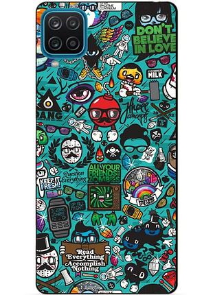 Силиконовый бампер чехол для samsung a12 с рисунком стикеры