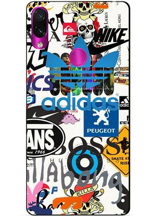 Силиконовый бампер чехол для xiaomi redmi 7 с рисунком стикеры adidas
