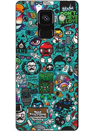 Чехол силиконовый бампер для samsung a8 plus с рисунком стикеры