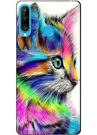 Силиконовый бампер чехол для huawei p30 lite с рисунком акварельный котик