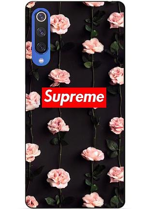 Силіконовий чохол бампер для xiaomi mi 9 se з малюнком supreme на трояндах