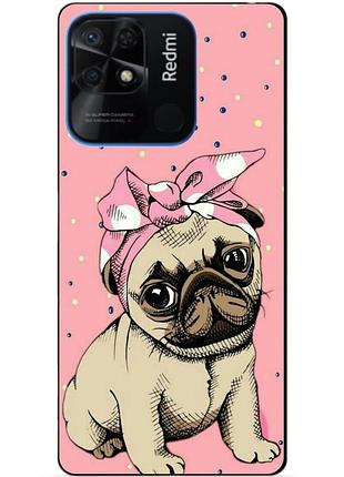 Силиконовий бампер чехол для xiaomi redmi 10c з рисунком мопс в косинці