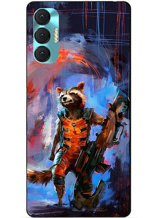 Силиконовый бампер чехол для tecno spark 8p с рисунком реактивный енот стражи галактики
