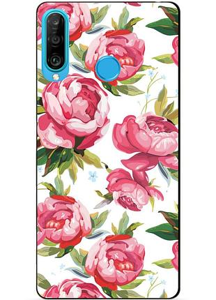 Силиконовый бампер чехол для huawei p30 lite с рисунком пионы
