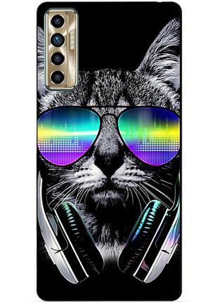 Силіконовий бампер чохол для tecno camon 17p з малюнком кіт в окулярах