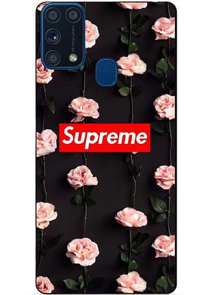 Силиконовый бампер чехол для samsung m31 galaxy m315f с рисунком supreme на розах