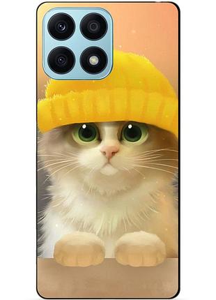 Чехол силиконовый бампер для huawei honor x8a с рисунком котик в шапке