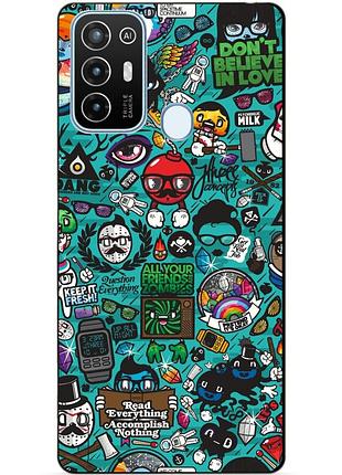 Силиконовый бампер чехол для zte blade a52 с рисунком стикеры