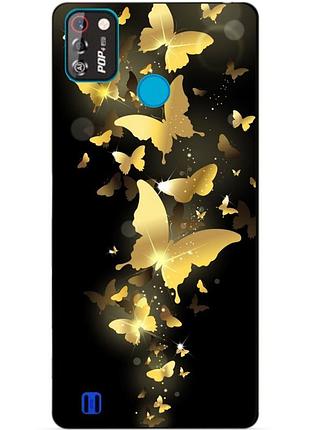 Силиконовый бампер чехол для tecno pop 4 pro с рисунком золотые бабочки