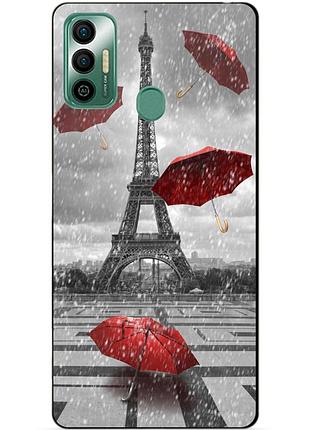 Силиконовый бампер чехол для tecno spark 7 с рисунком дождь в париже