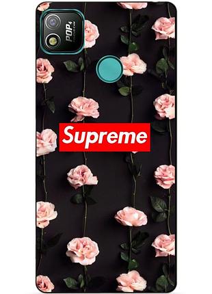 Силиконовый бампер чехол для tecno pop 4 с рисунком supreme на розах