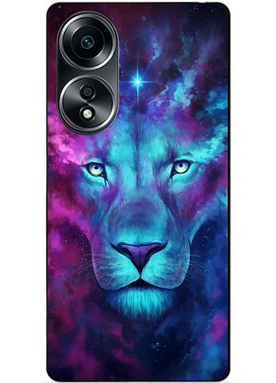Силиконовый бампер чехол для oppo a58 с рисунком космический лев галактика