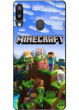 Силиконовый бампер чехол для samsung m20 2019 с рисунком minecraft