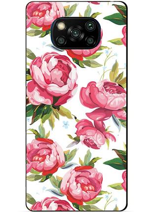 Силиконовый бампер чехол для xiaomi poco x3 с рисунком пионы