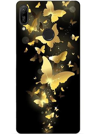 Бампер силиконовый чехол для huawei y6 prime 2019 с рисунком золотые бабочки