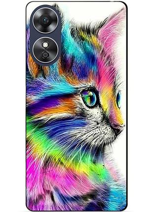 Силіконовий бампер чохол для oppo a17 з малюнком акварельний котик