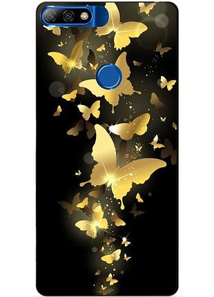 Бампер чехол силиконовый бампер для huawei y7 prime 2018 с рисунком золотые бабочки