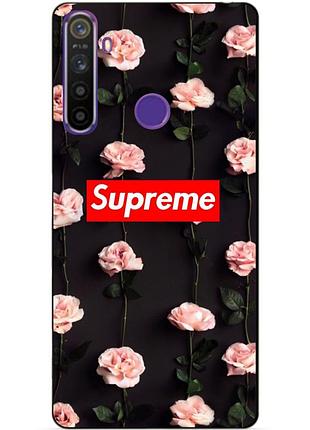 Силиконовый чехол бампер для realme 5 с рисунком supreme на розах