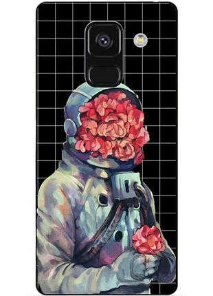 Чехол силиконовый бампер для samsung a8 plus с рисунком скафандр цветы